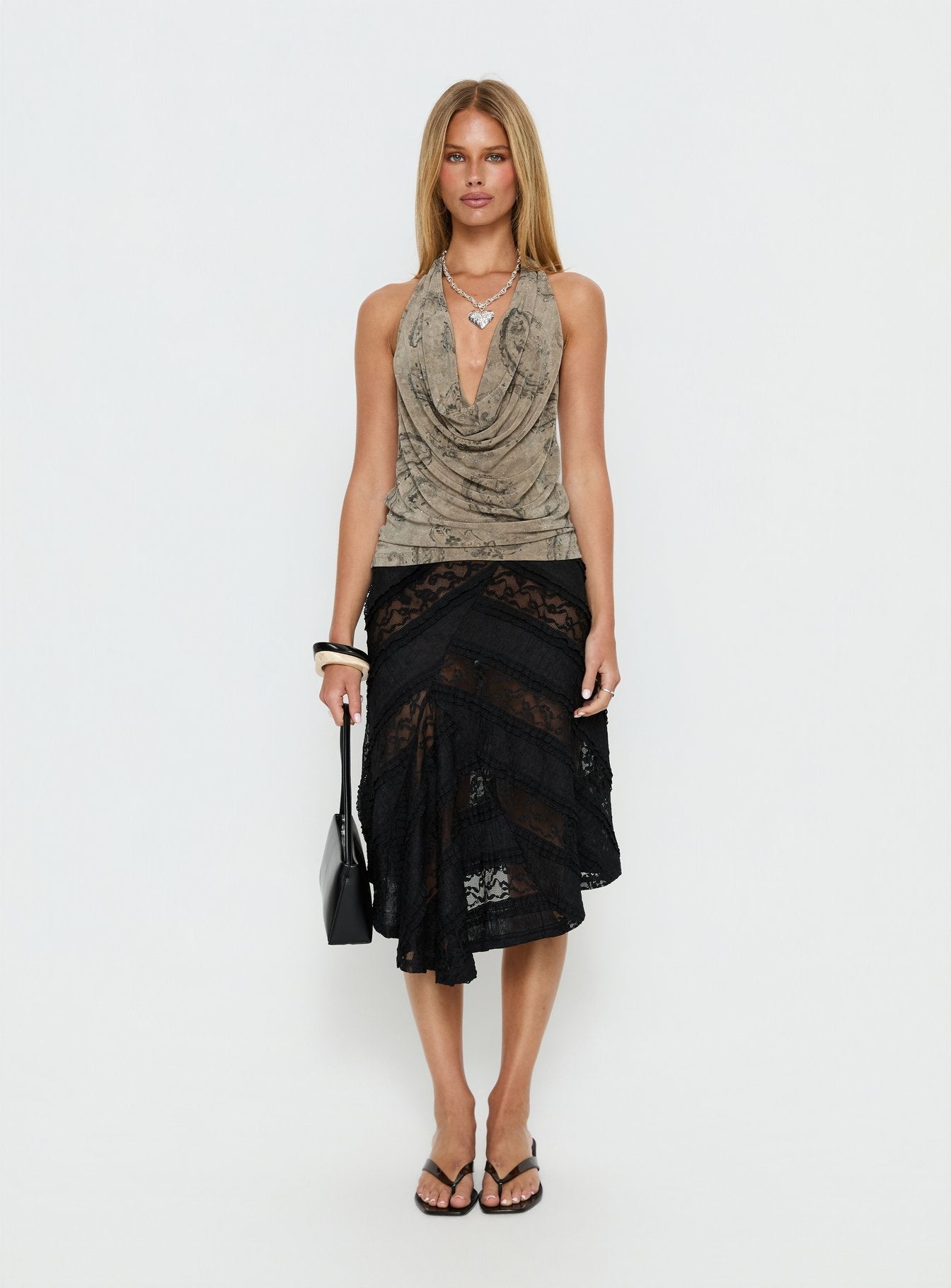 Dijon Plunge Halter Top Paisley Diamonte